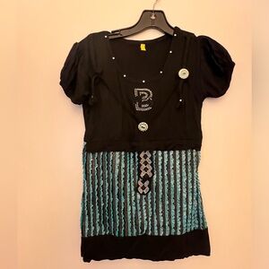 New Juniors Sparkly Blue and Black Top